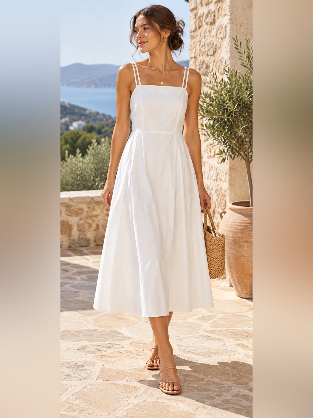 Joie White Cotton Midi Dress Strappy Size 4